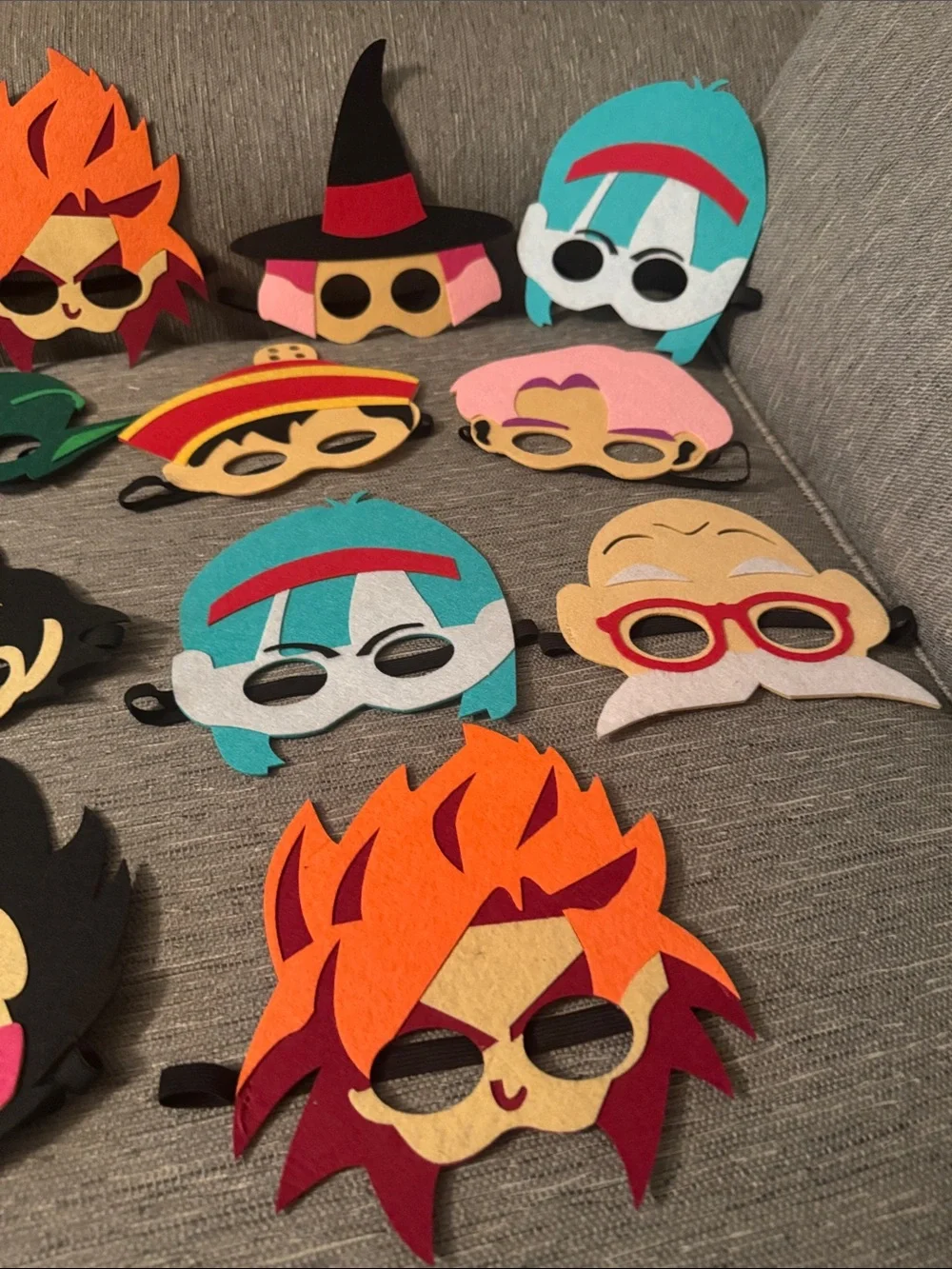 ***2/$15***  11 Colorful Felt Cartoon Character Masks - Assorted Faces